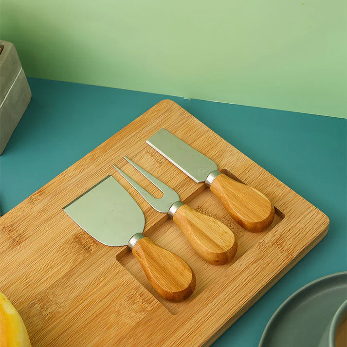 Bambus Käse-Servierbrett mit Messer-Set
