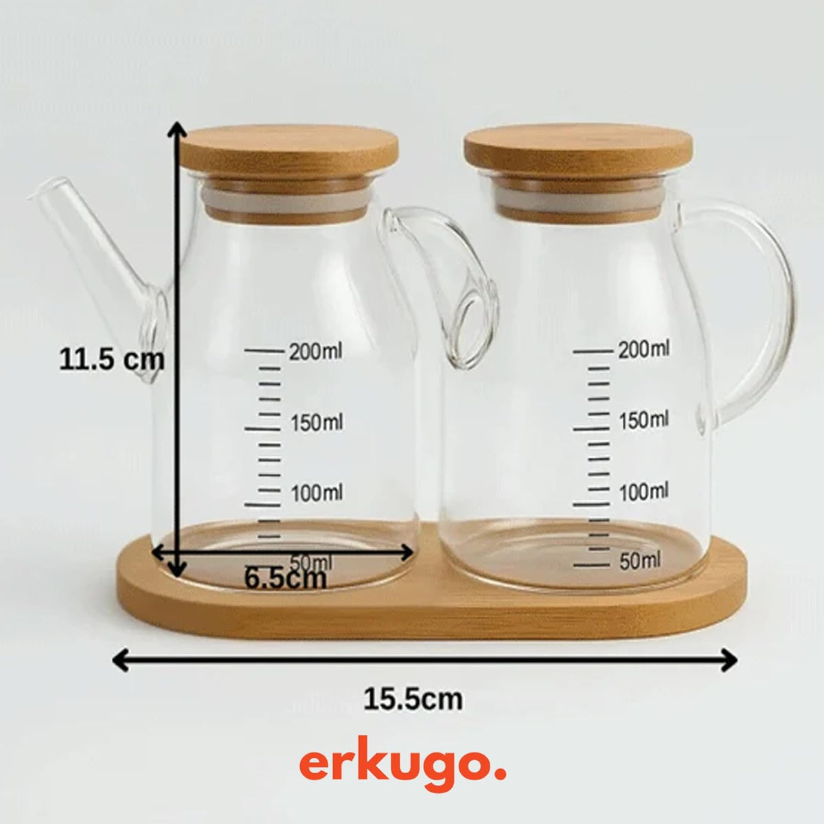 2er Öl Essig Spender Set 2*200 ml Glas mit Bambusdeckel inkl.Bambusständer