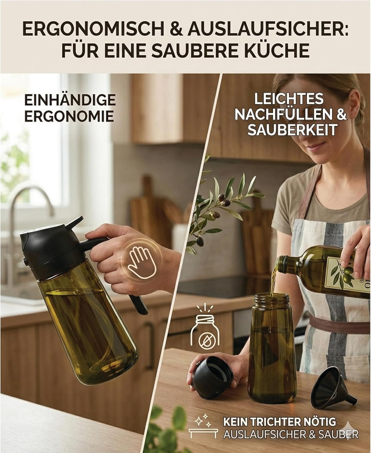 2 in 1 Ölsprüher Glasölflasche Transparent 470ml