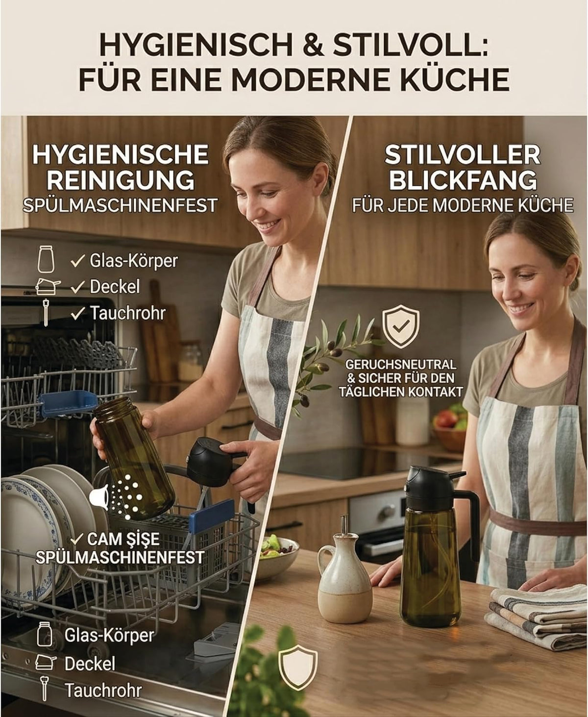 2 in 1 Ölsprüher 470ml Glasölflaschen Sprühflasche Grün