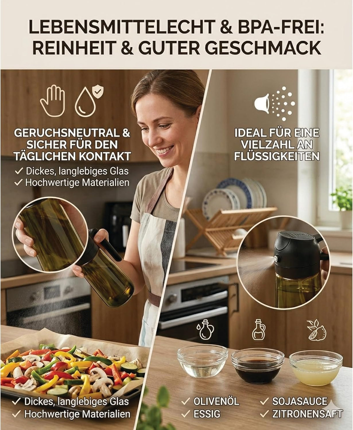 2 in 1 Ölsprüher Glasölflasche Transparent 470ml