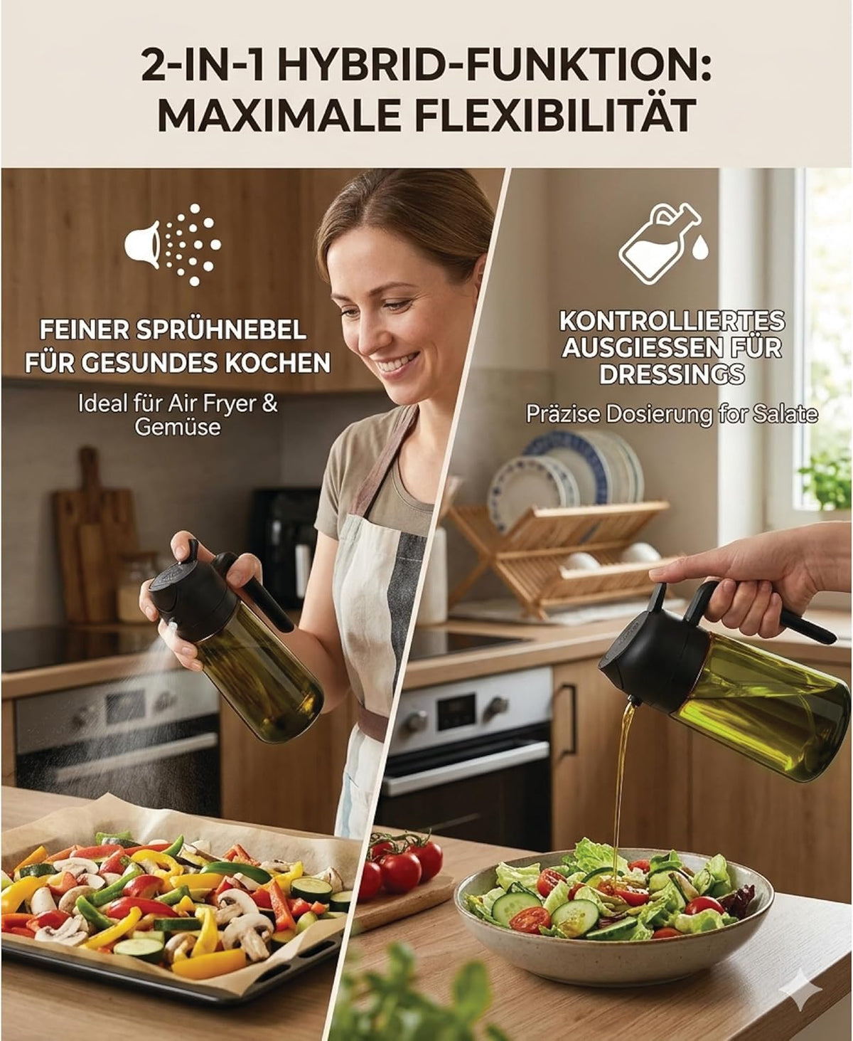 2 in 1 Ölsprüher 470ml Glasölflaschen Sprühflasche Grün