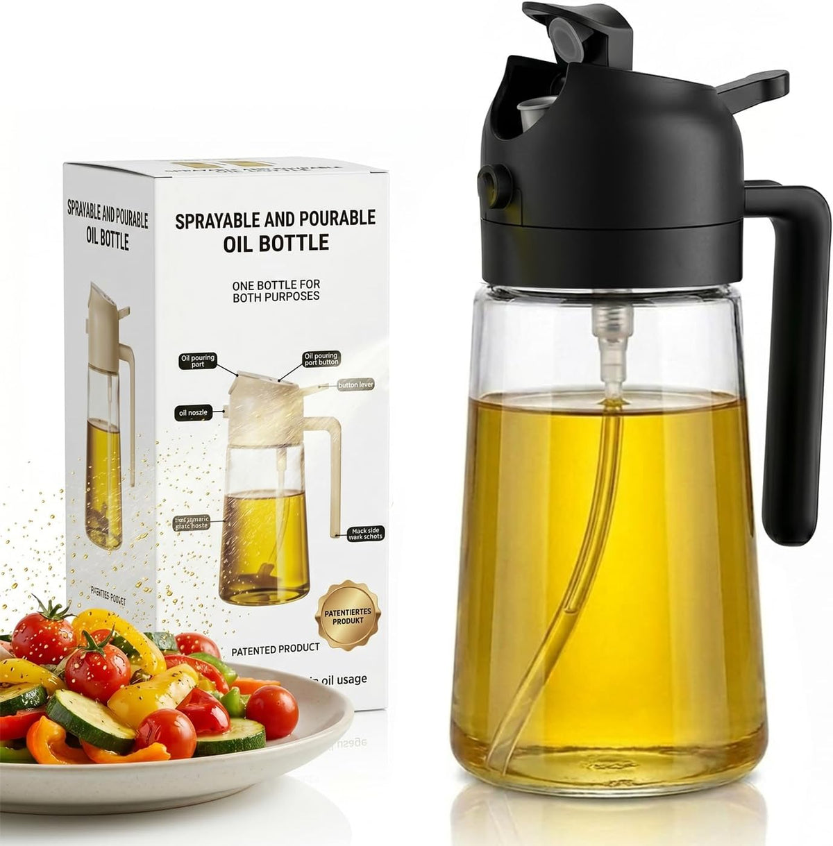 2 in 1 Ölsprüher Glasölflasche Transparent 470ml