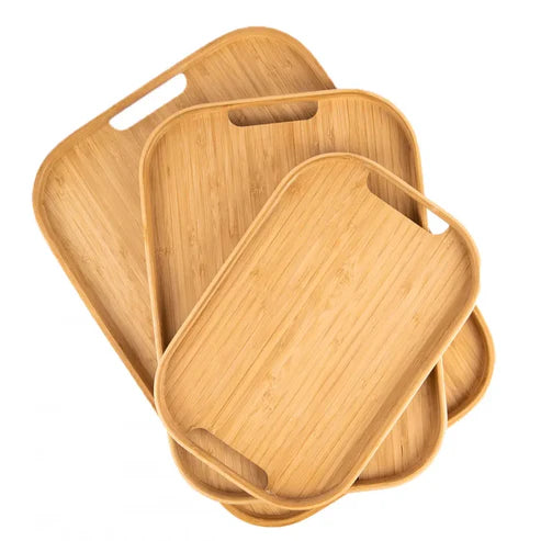 3-teiliges Bambus Tablett-Set