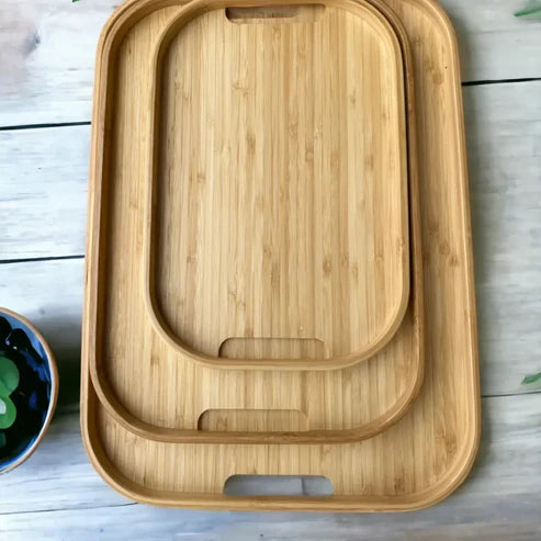 3-teiliges Bambus Tablett-Set