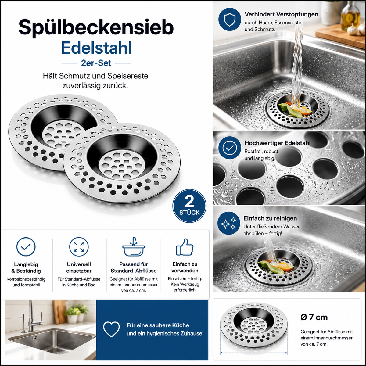 Spülbeckensieb - Edelstahl